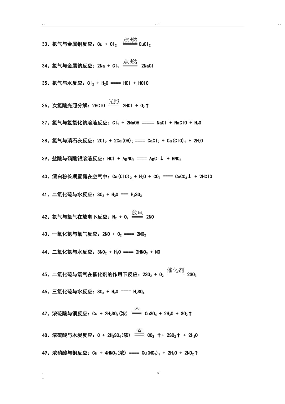 人教版高中化学必修一、二化学方程式汇总_第3页