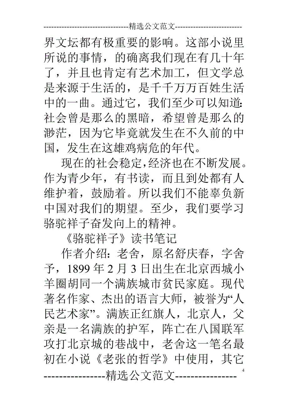 《骆驼祥子》读书笔记摘抄-_第4页