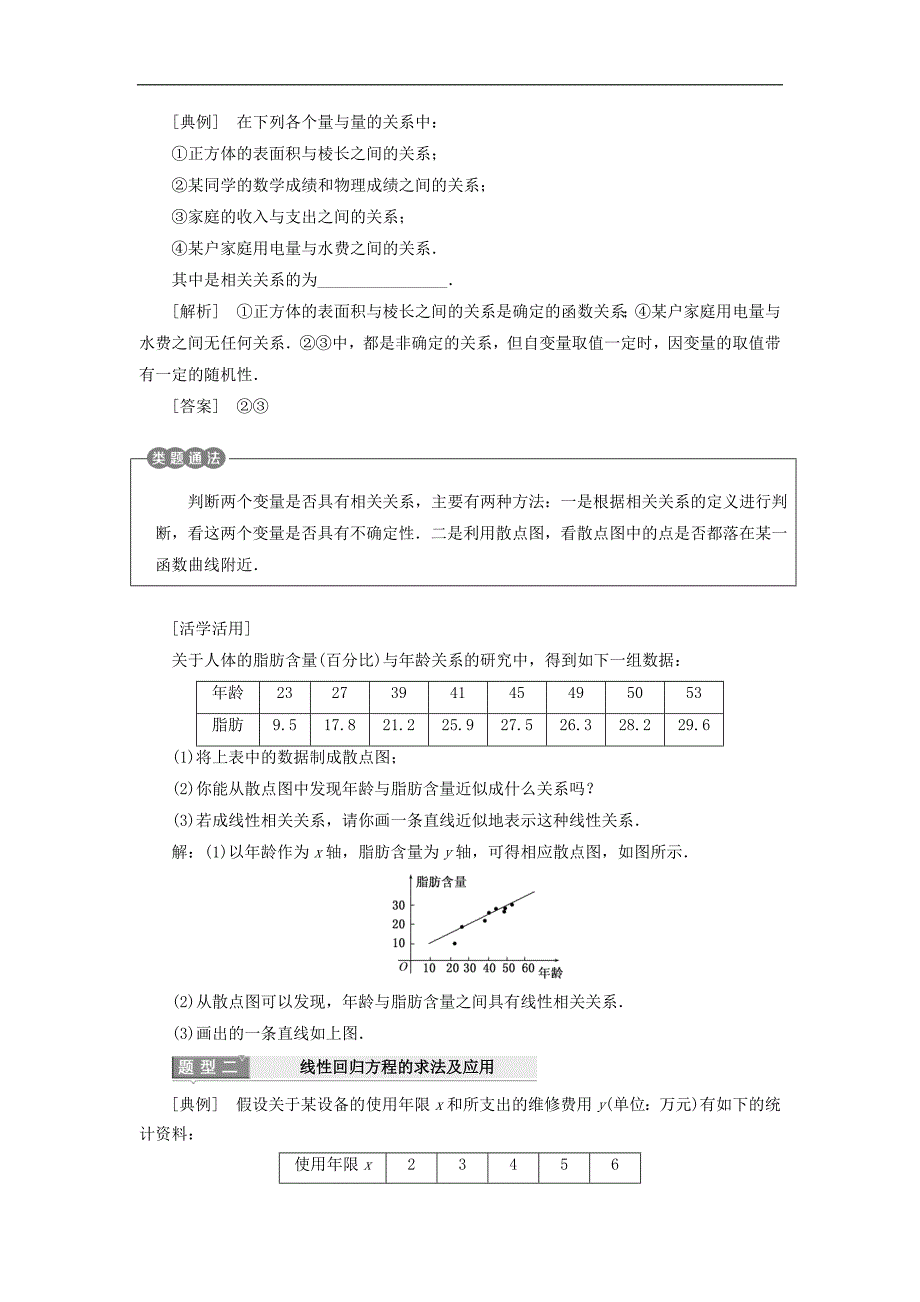 高中数学 第2章 统计 2.4 线性回归方程教学案 苏教版必修3_第3页