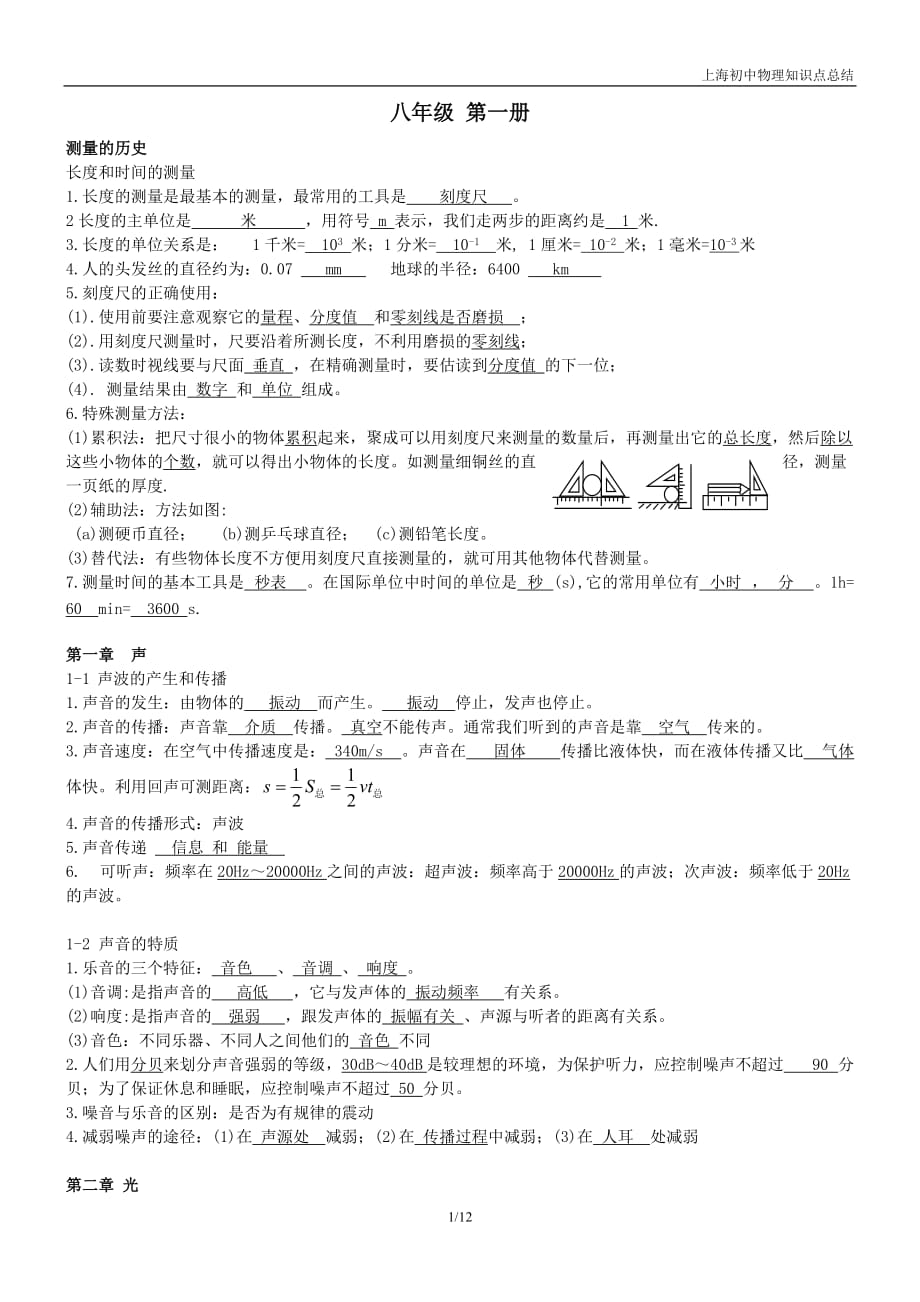 上海初中物理知识点总结-_第1页