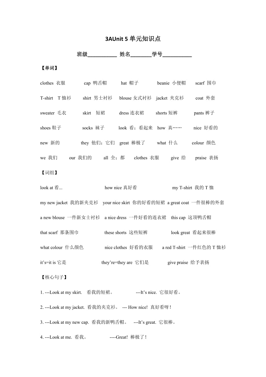 译林版三上英语3AUnit5 Look at me! 单元知识点_第1页