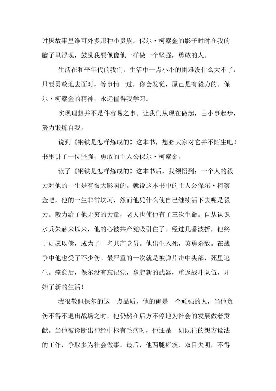 《钢铁是怎样炼成的》读书笔记六篇_第5页