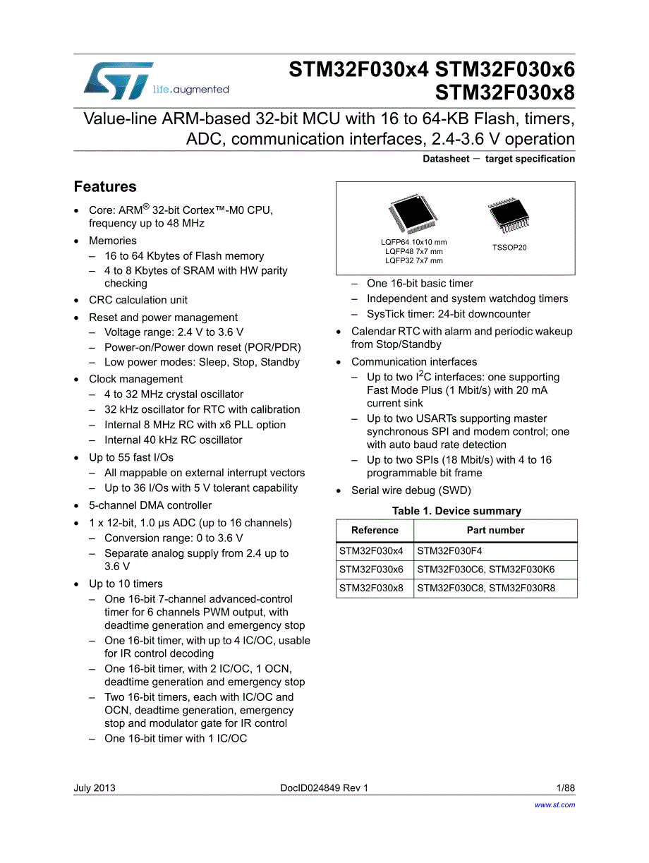 STM32F030F4数据手册_第1页