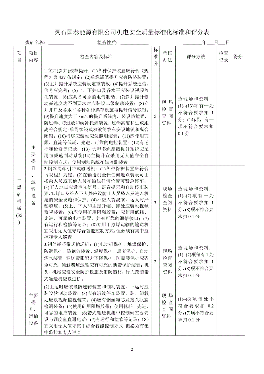 国泰能源公司煤矿机电丶运输标准化表_第2页