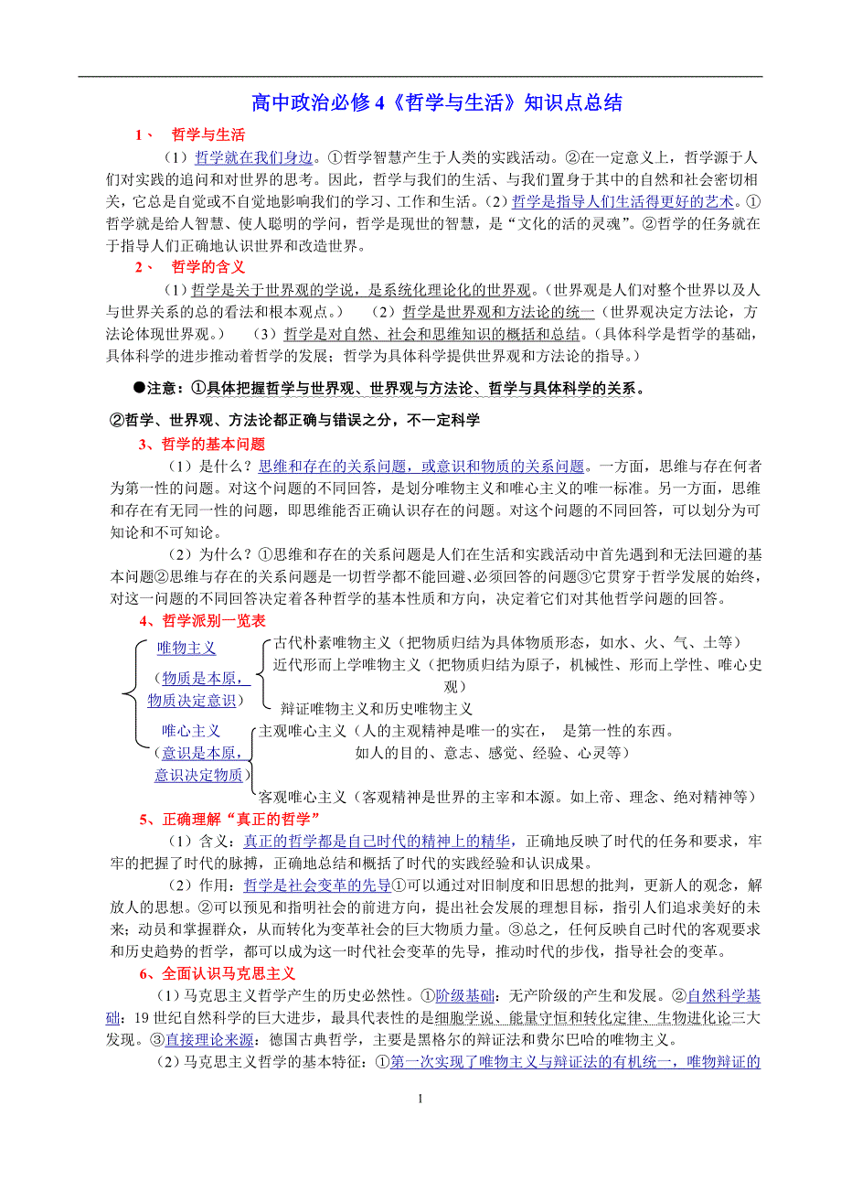 高中政治必修4《哲学与生活》知识点总结精品_第1页