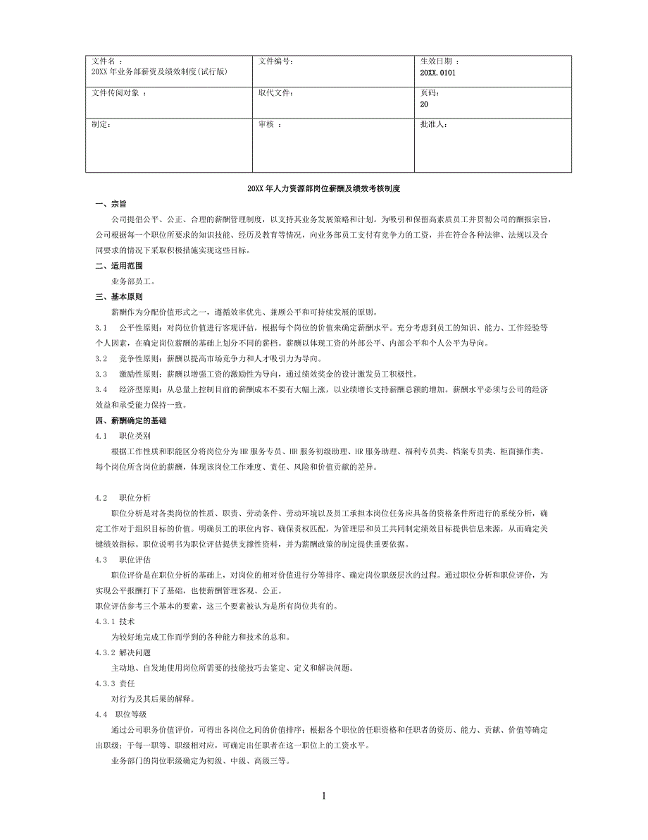 人力资源部岗位薪资绩效考核制度[参考]_第1页