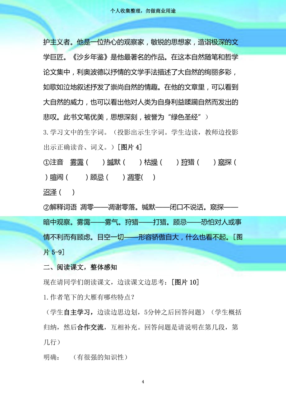 《大雁归来》名师教学导案_第4页