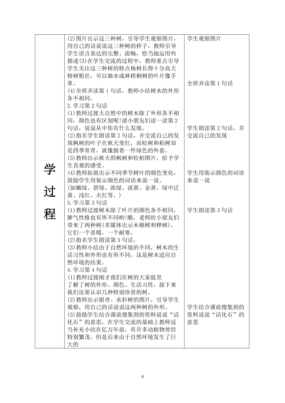 部编二年级语文上册树之歌（表格式教案）_第4页