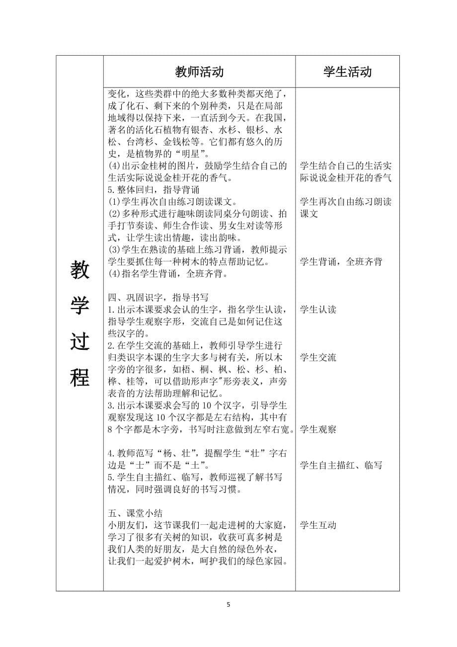 部编二年级语文上册树之歌（表格式教案）_第5页