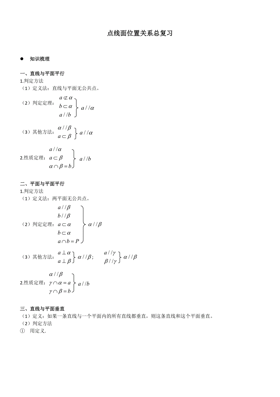 点线面关系知识总结和练习题(有标准答案)_第1页