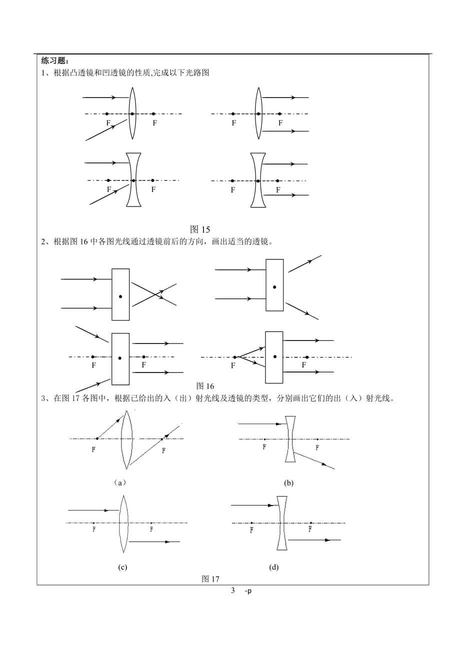 专题--凸透镜--作图题-(部分有答案)-_第3页