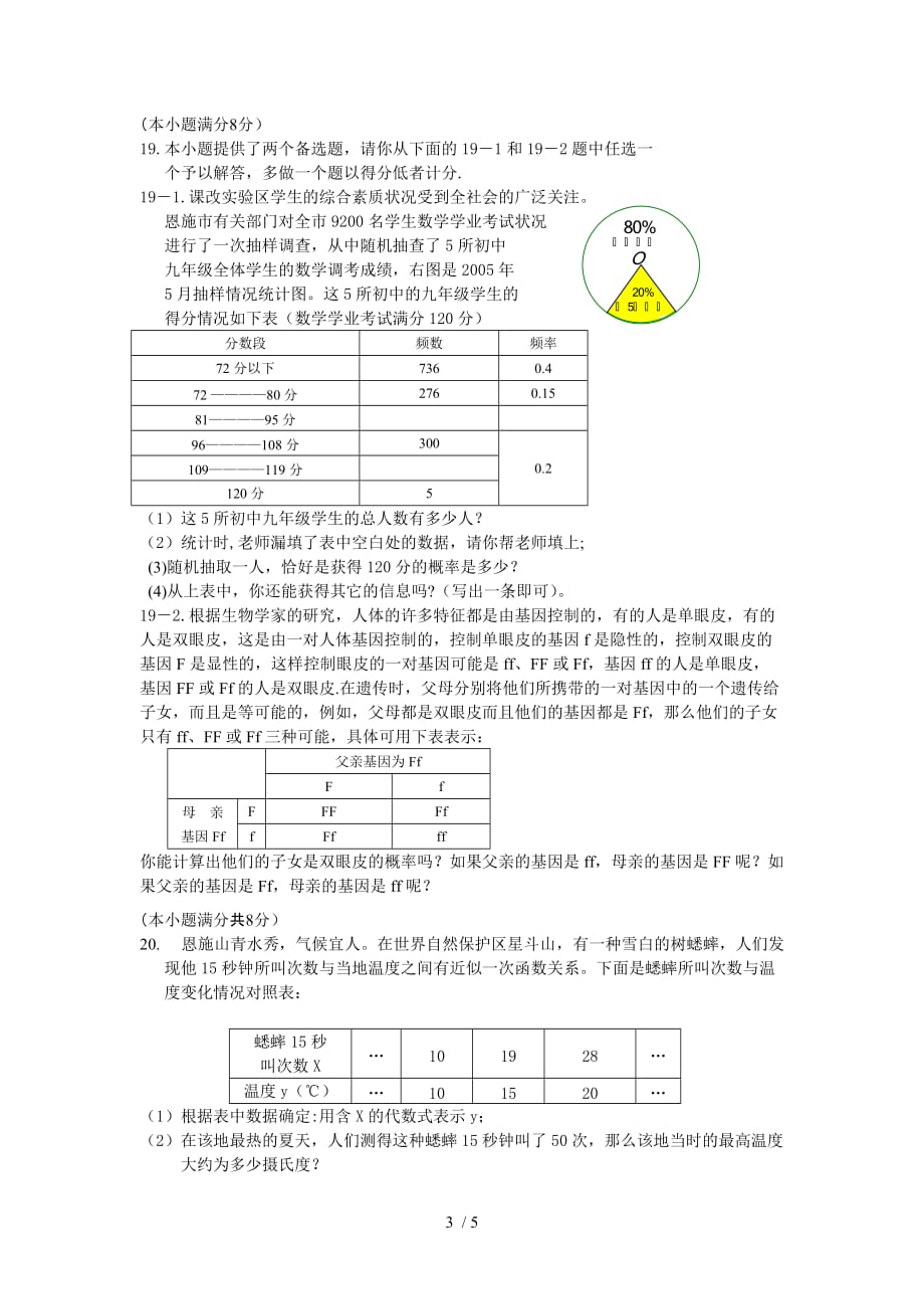 湖北恩施自治州课改实验区初中毕业学业考试数学测验及答案_第3页