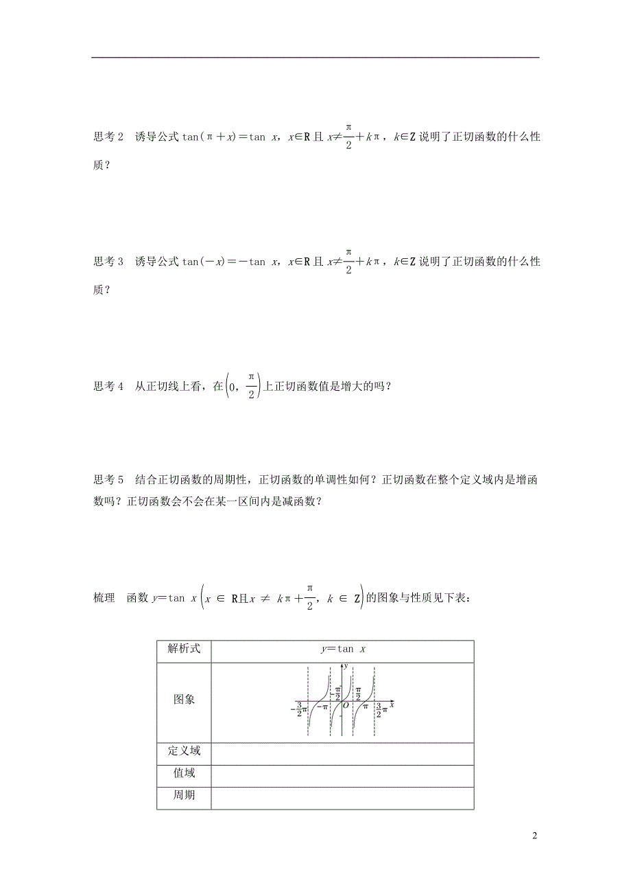 高中数学 第一单元 基本初等函数（Ⅱ）1.3.2 余弦函数、正切函数的图象与性质（二）学案 新人教B版必修4_第2页