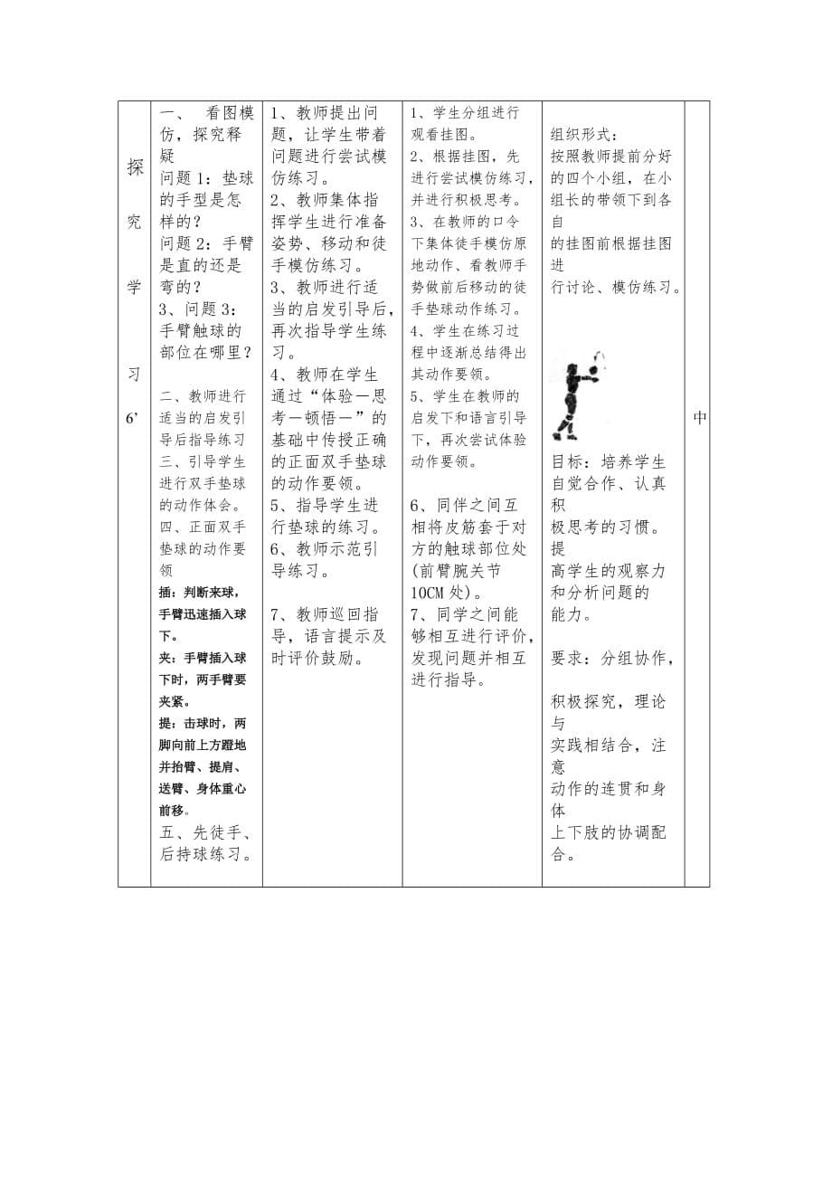 排球正面双手垫球教育教学设计_第5页