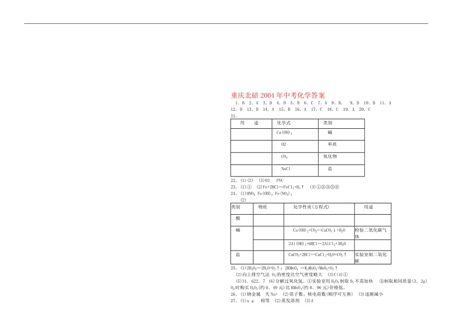 重庆市北碚区2004年中考化学试题_第4页