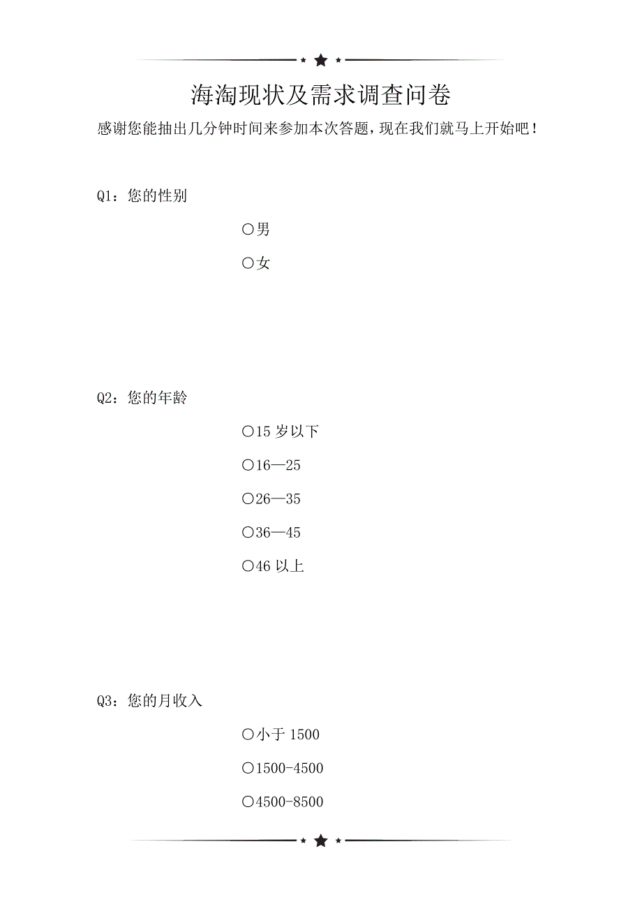 海淘现状及需求调查问卷（可编辑）_第1页