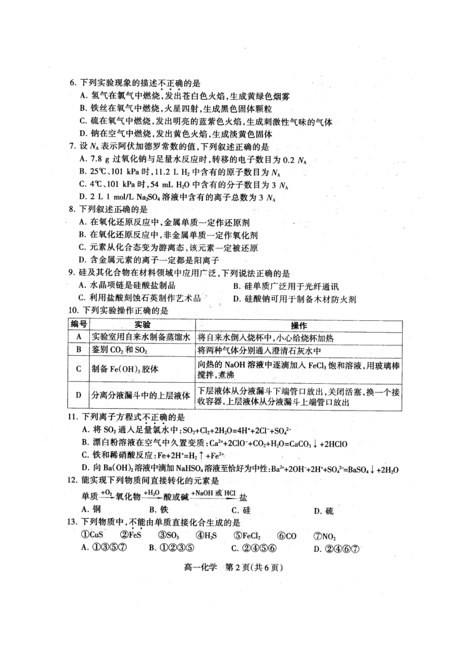 2012-2013学年度第一学期期末考试高一化学试题扫描版(人教版必修1)_第2页