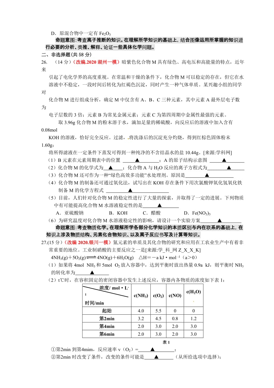 浙江省杭州市2020高三命题比赛 化学（20）_第3页
