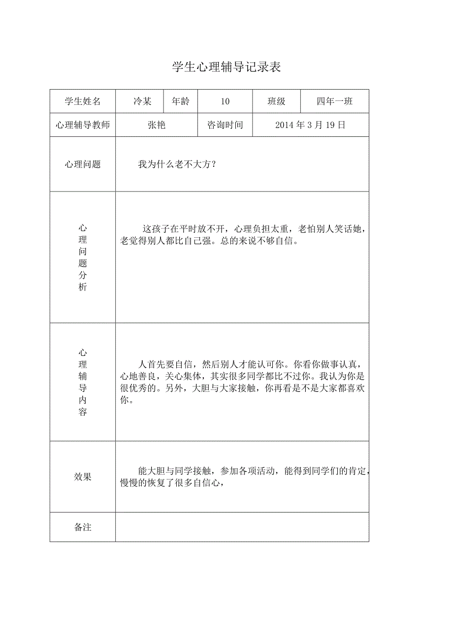 小学心理咨询记录表20篇_第4页