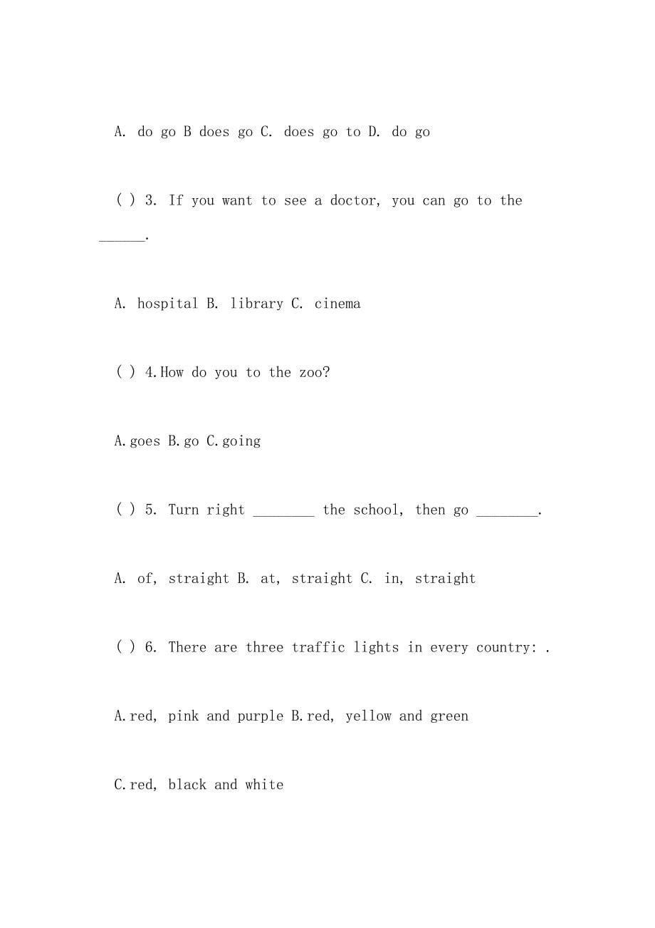 六年级英语上册月考考试试卷及答案_第5页