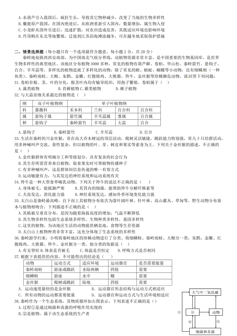 2018北京市海淀区初二(上)期末生物_第4页