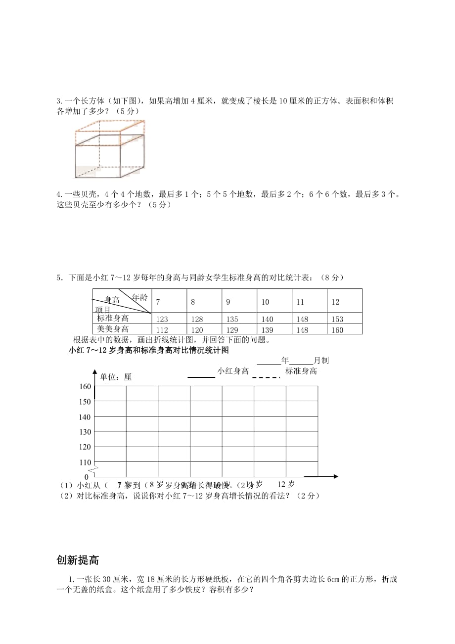 2020人教版五年级下册数学期末试卷和答案_第4页