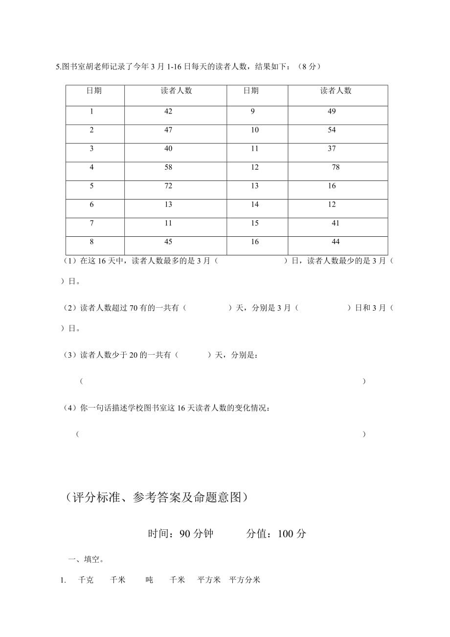 2020年最新人教版小学三年级下册数学期末试卷-2020年三下数学期末试卷_第4页