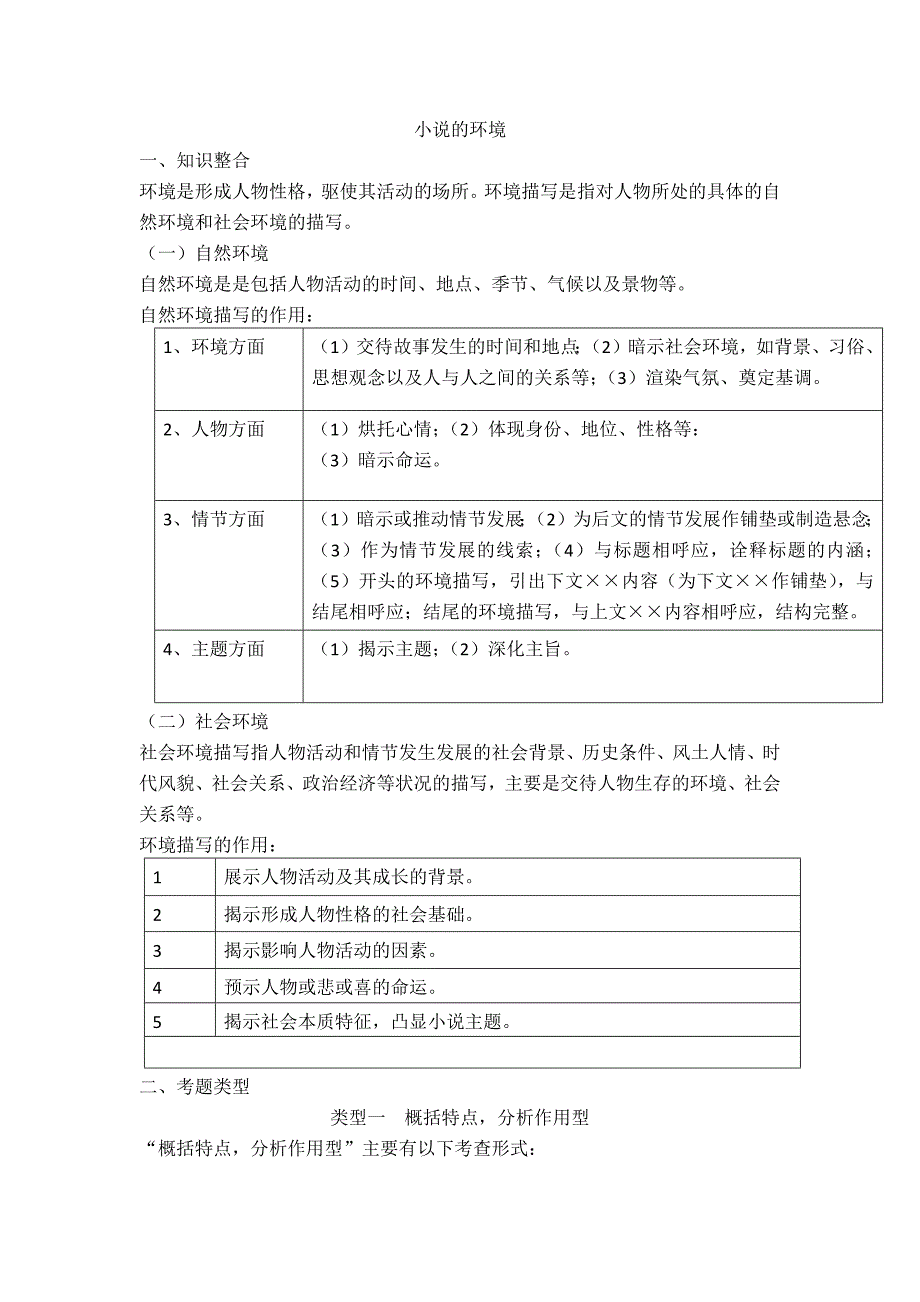 中学语文 小说的环境和语言 教案_第1页