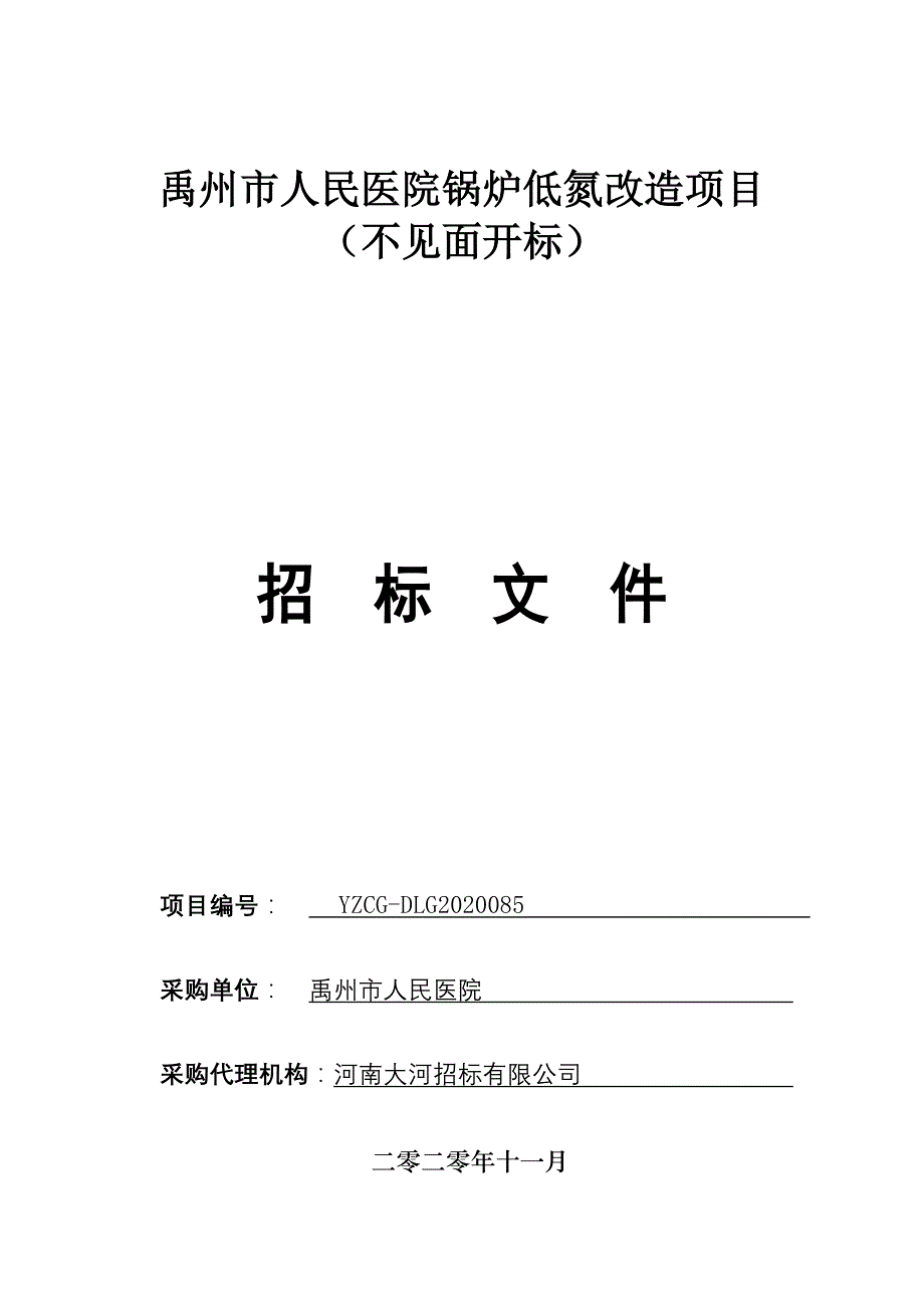 医院锅炉低氮改造项目招标文件_第1页