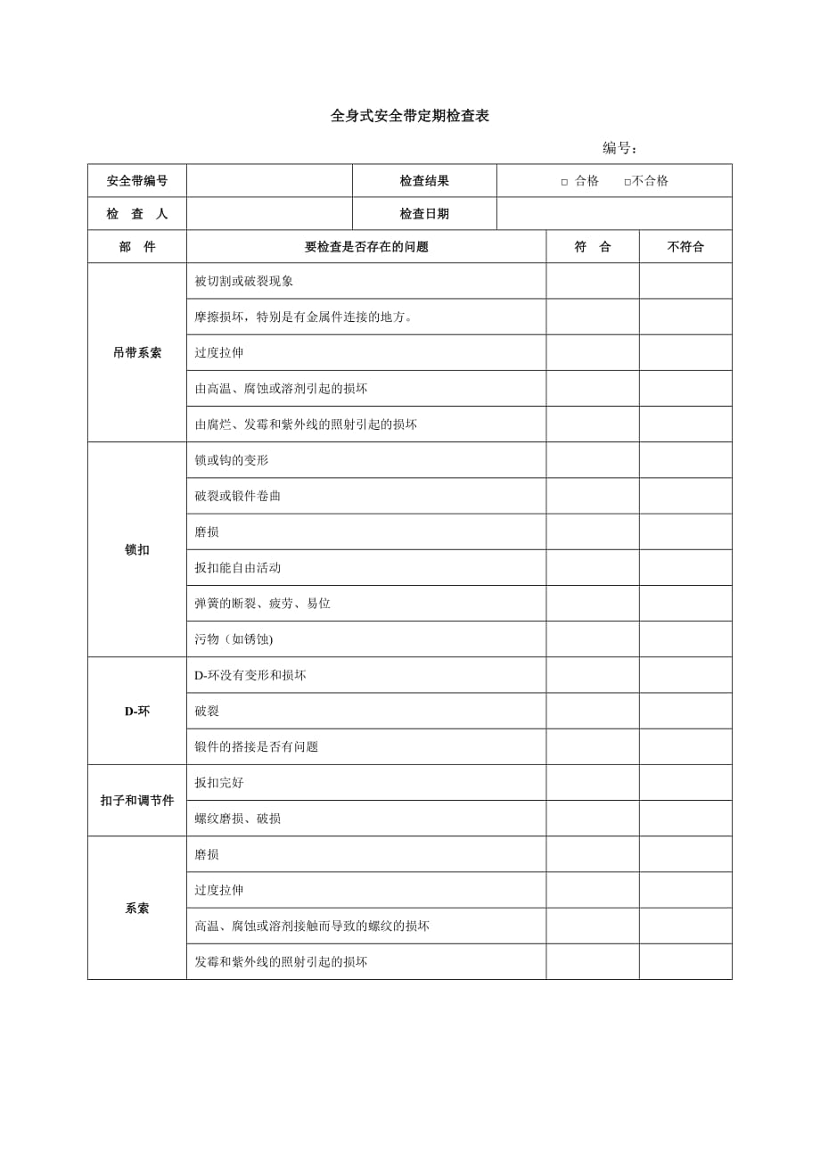 全身式安全带定期检查表_第1页