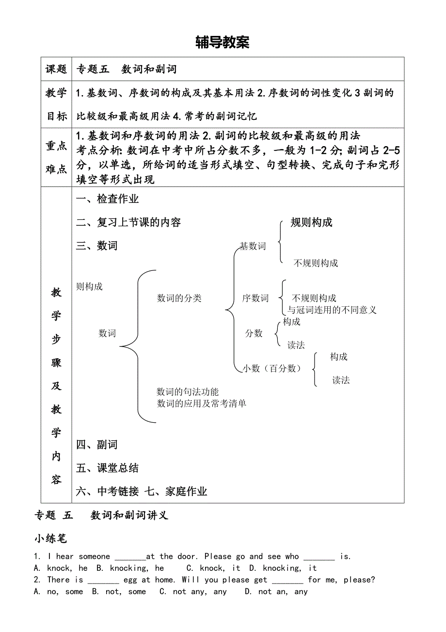 初三英语总复习数词经典教案_第1页