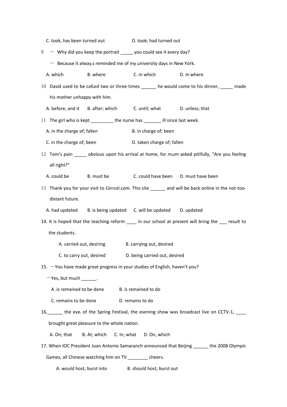2014高考英语单项选择二轮训练(9)及答案_第2页