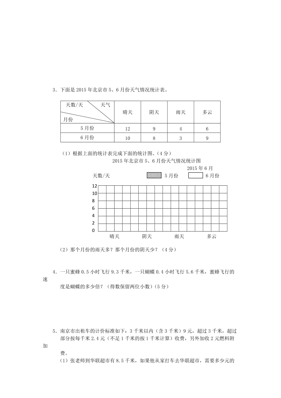 2016年新苏教版五年级数学(上册)期末测试卷及答案_第4页