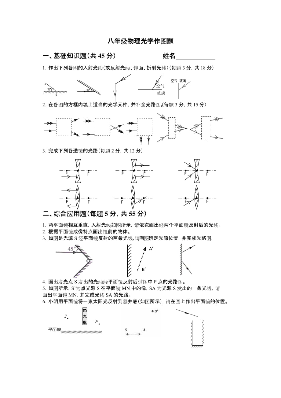 八年级(上册)物理光的反射折射作图题_第1页