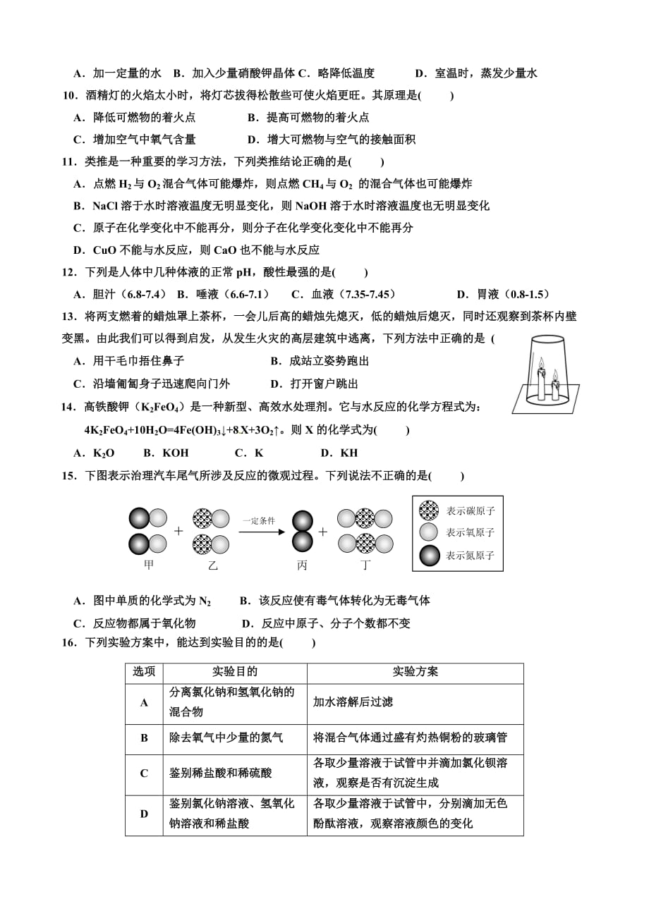 2016九年级化学上学期期末试题(鲁教版)_第2页