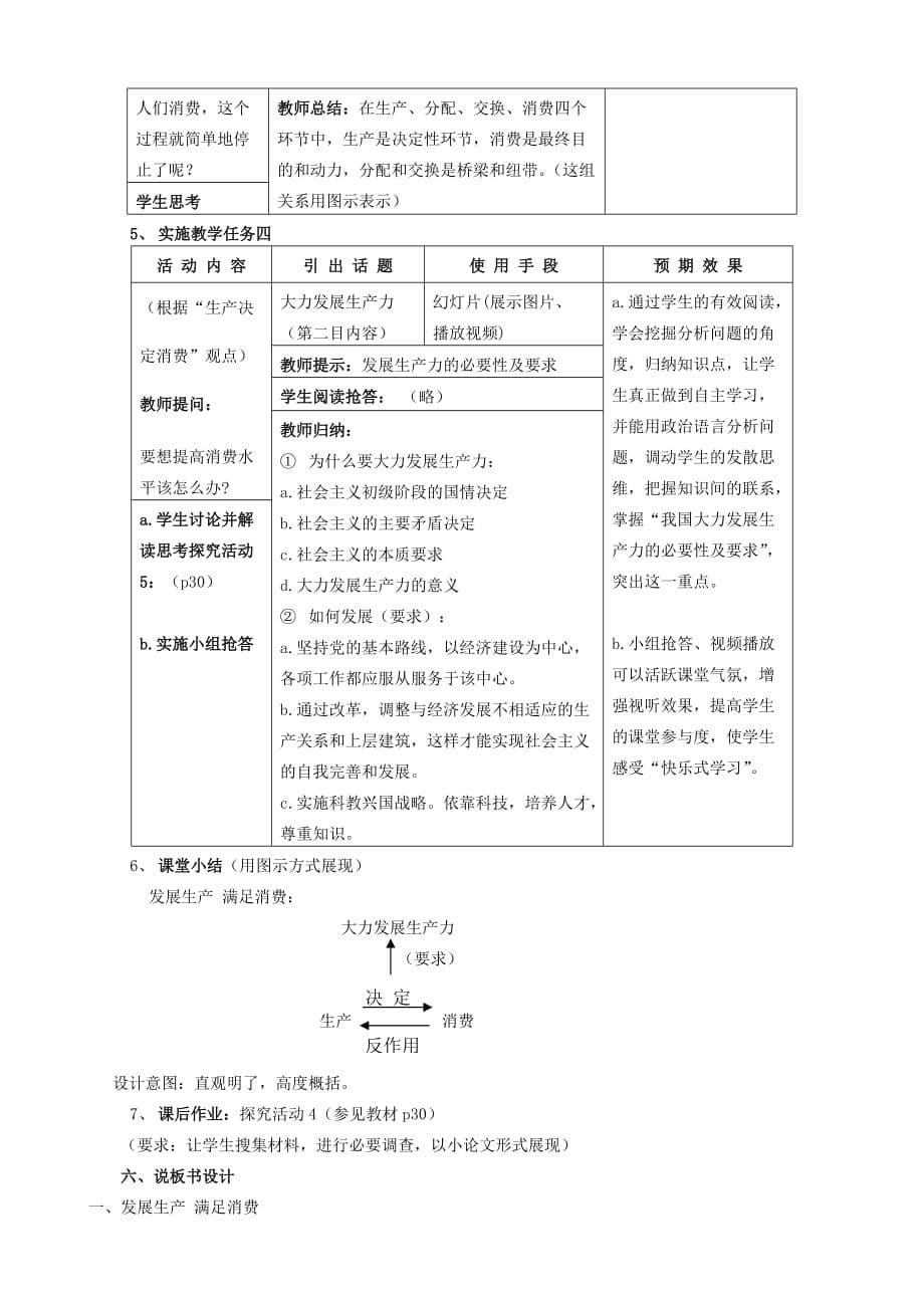 高中政治必修一 《经济生活》说课稿：4.1说课稿：发展生产满足消费_第5页