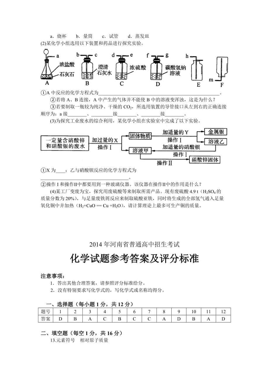 2014年河南省中招化学试题及答案（word版）_第4页