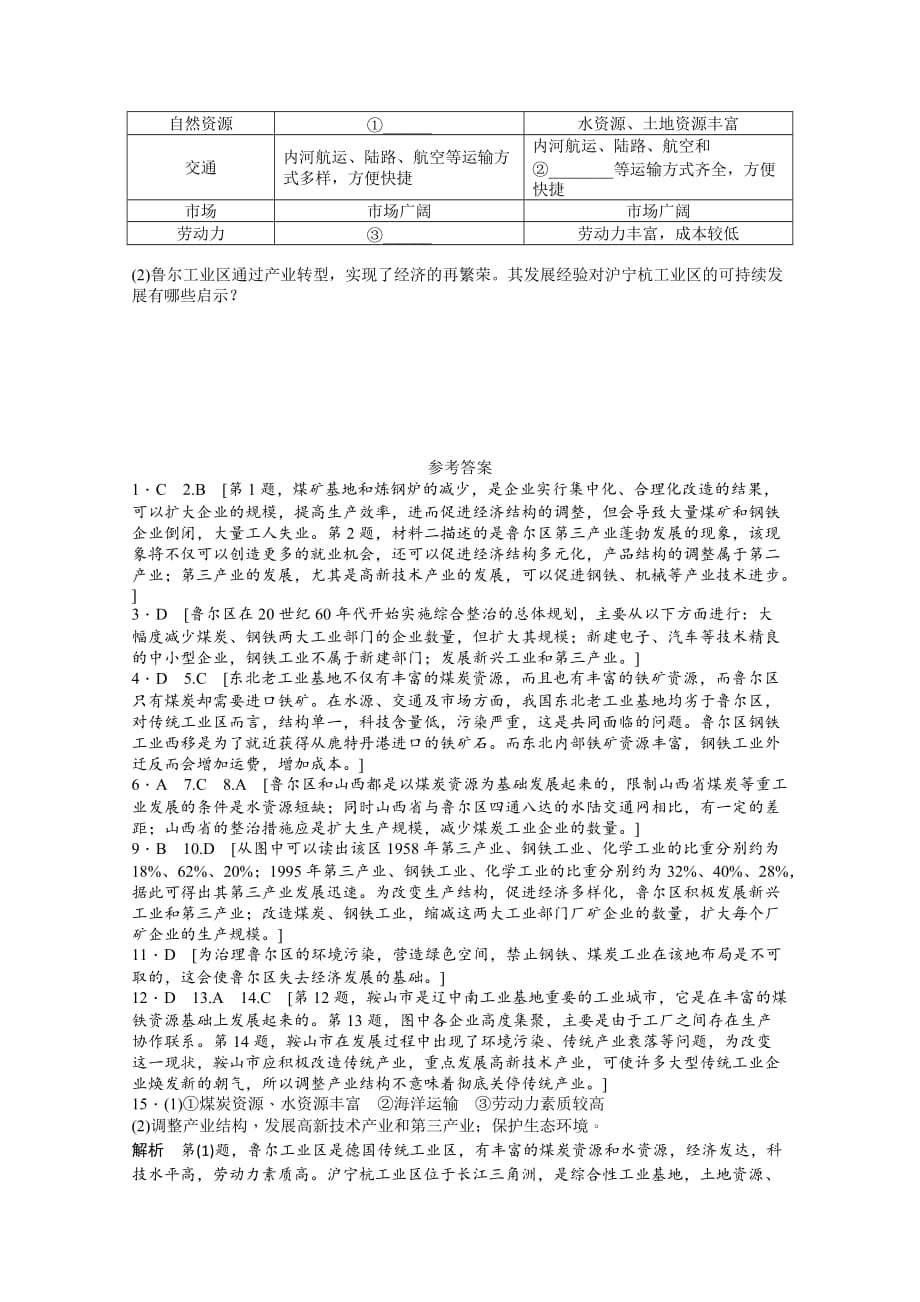 高二地理湘教版必修三课后习题2.5《矿产资源合理开发和区域可持续发展――以德国鲁尔区为例》第2课时_第3页