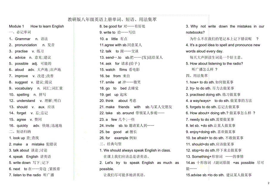 2021外研版八年级英语上知识点汇总 新编_第2页