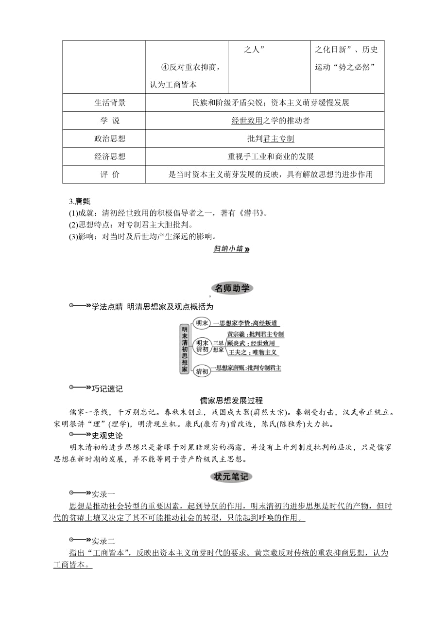 2020届高三历史专题课时训练第29课时 宋明理学与明末清初的思想活跃局面（新人教版）_第3页