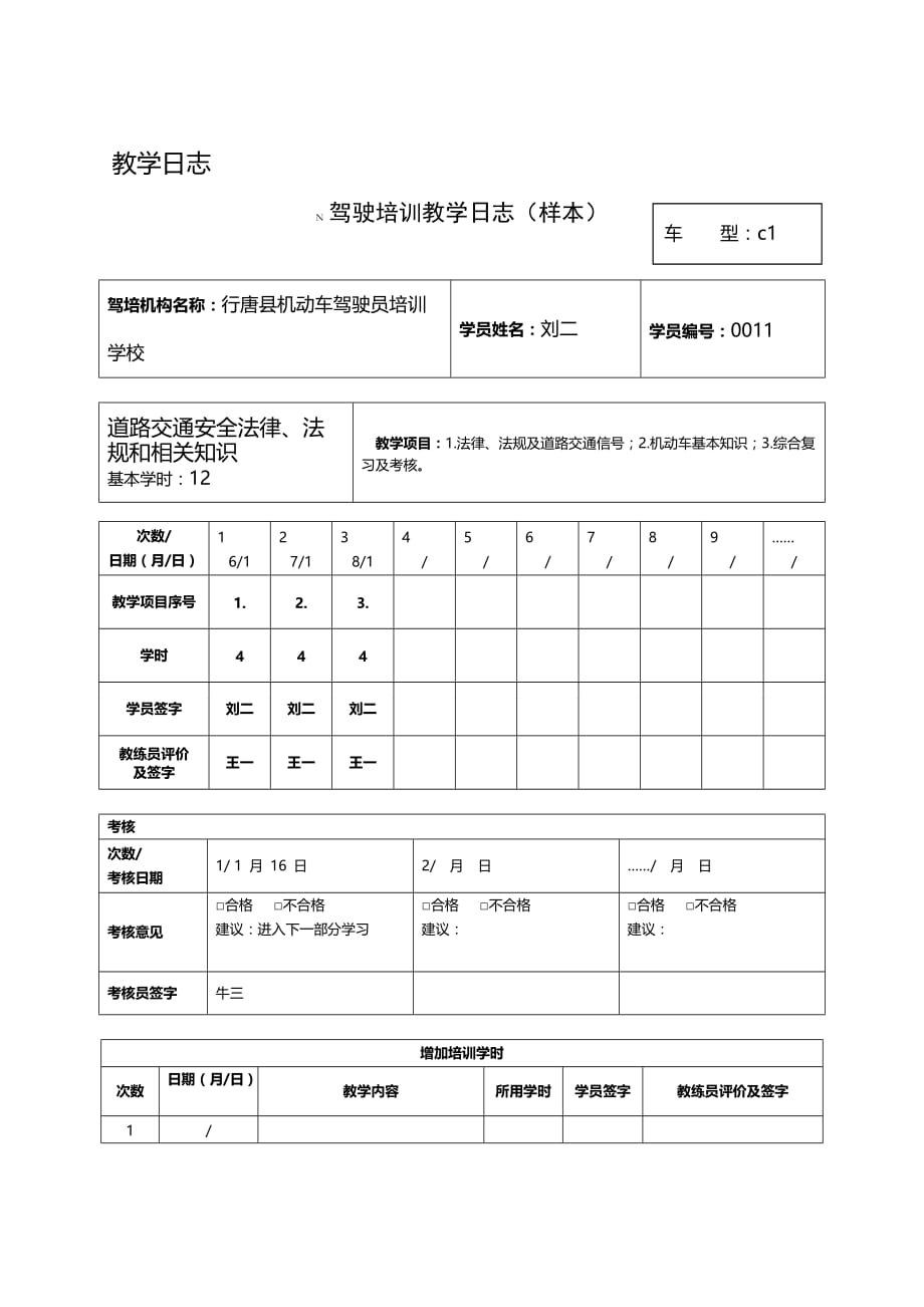 机动车驾驶员培训新教学日志样本_第1页