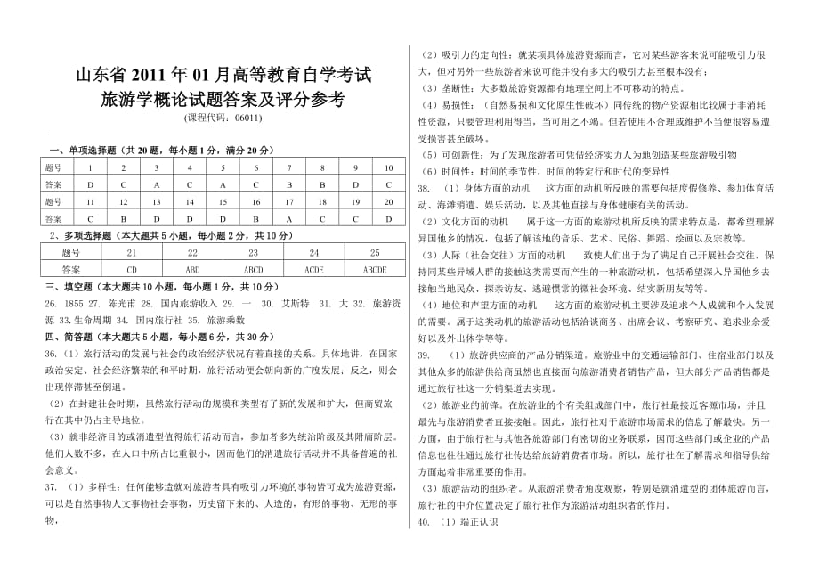 2011年旅游学概论自考试题_第3页