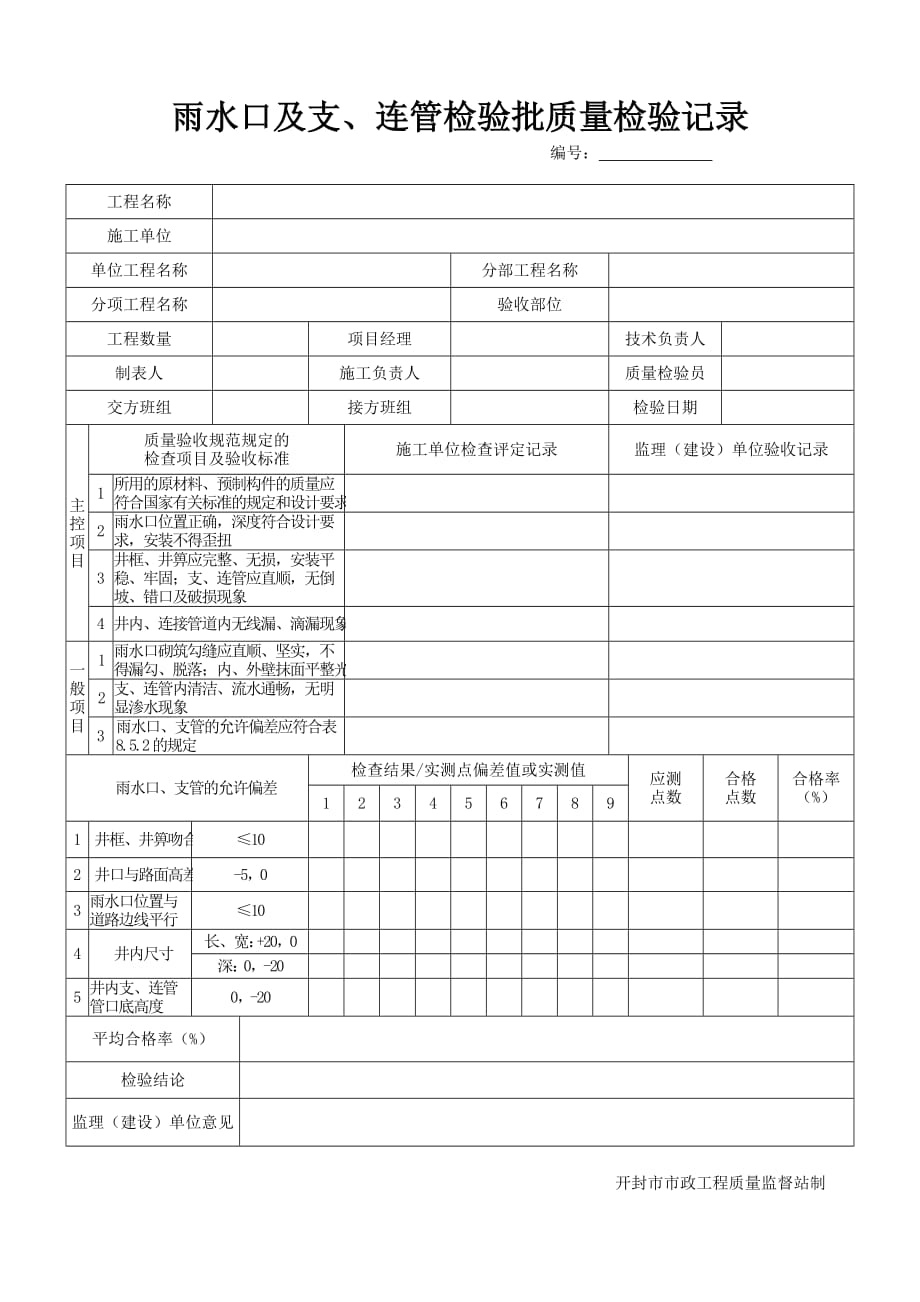 雨水口及支、连管检验批质量检验记录_第1页