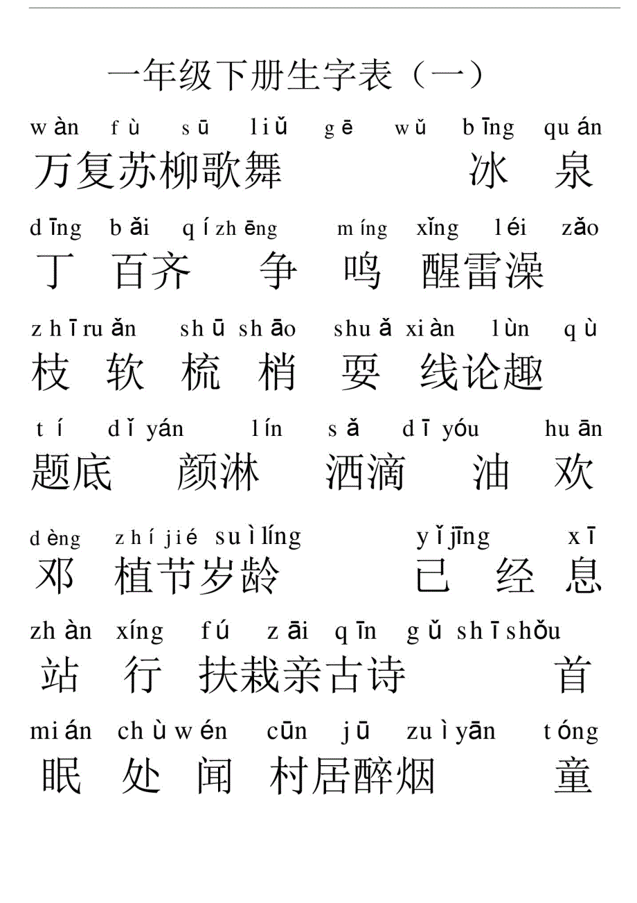 人教版一年级下册生字表全.docx精品_第1页