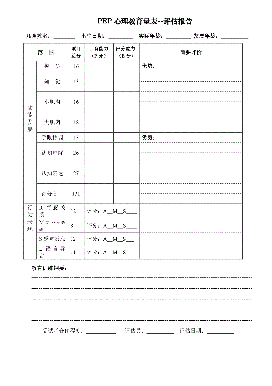 PEP-3孤独症儿童心理教育量表评估报告_第1页