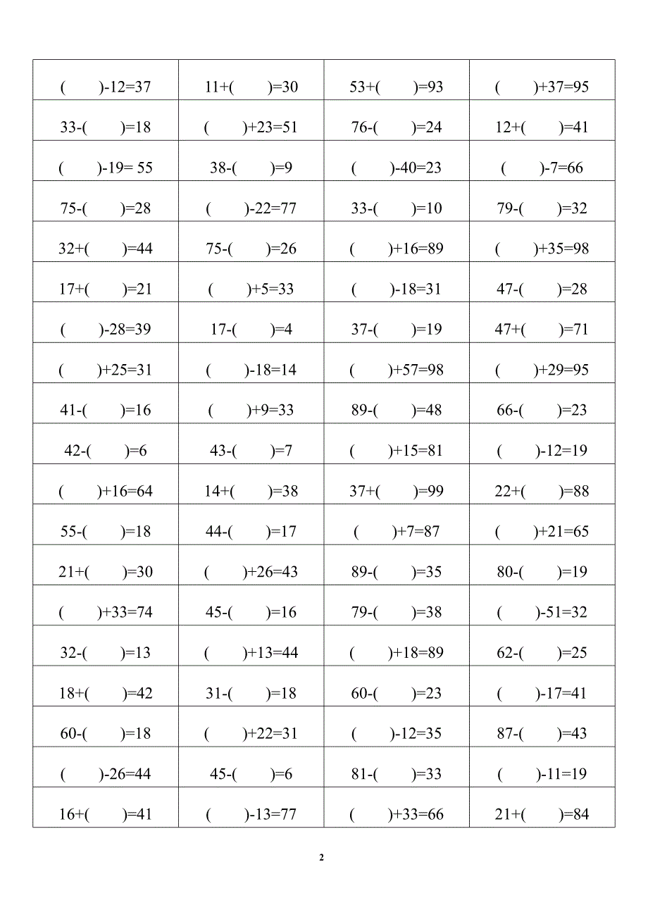 小学一年级口算填空题（2020年11月整理）_第2页