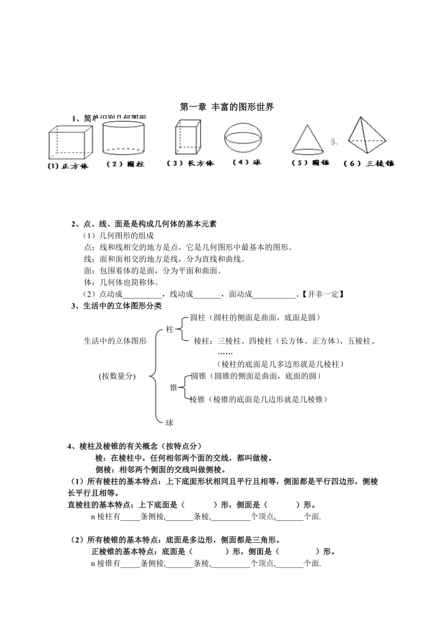 七上数学第一章丰富的图形世界知识点归纳[汇编]_第2页