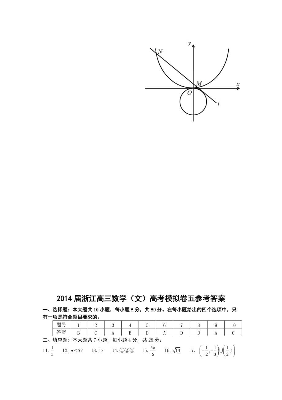 2014届浙江数学(文)高考模拟卷五_第5页