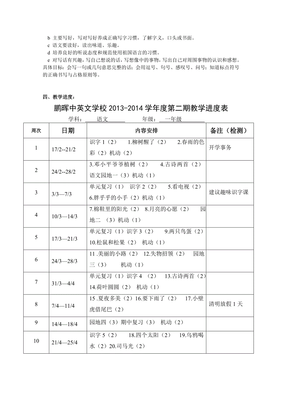 一年级下册语文教学计划2014_第3页