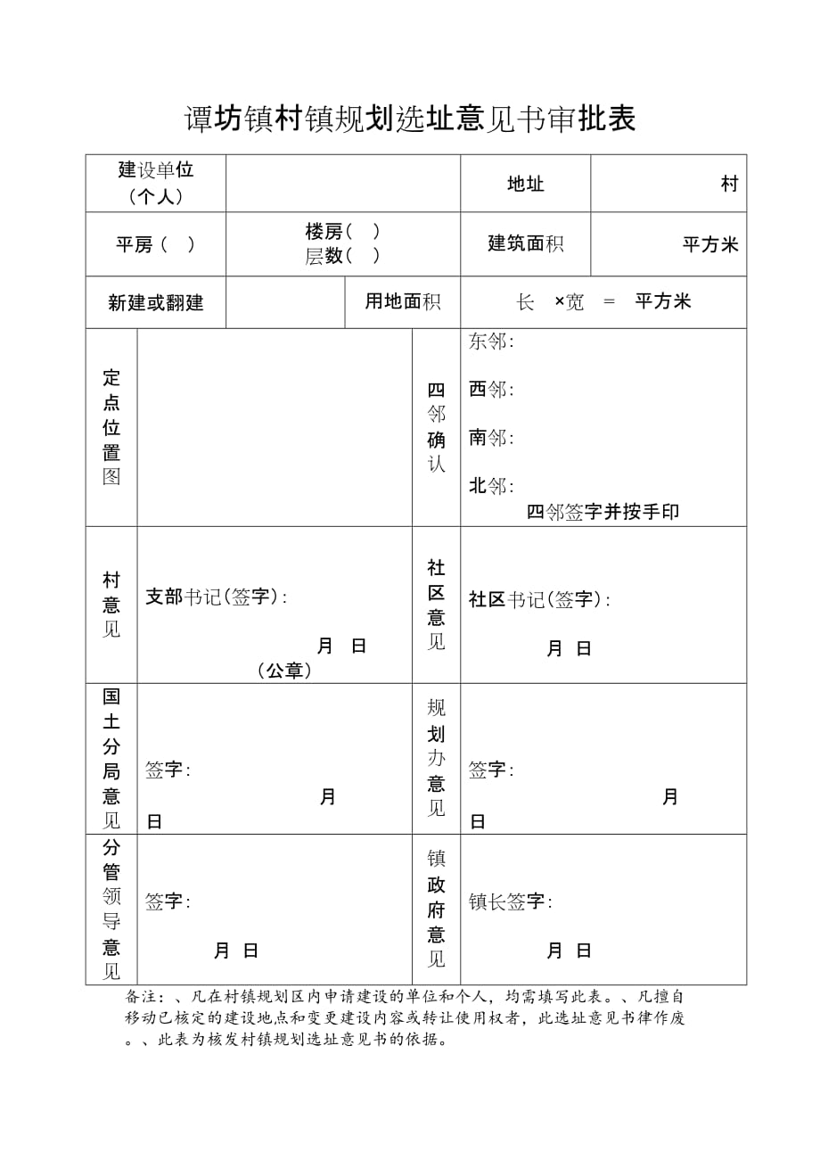 谭坊镇村镇规划选址意见书审批表 Qingzhou_第1页